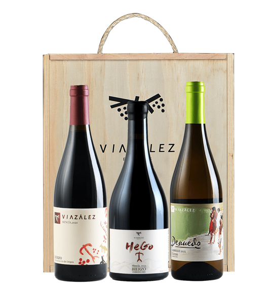 Pack 3 botellas de vino Viazález, HeGo y Denuedo y estuche de madera